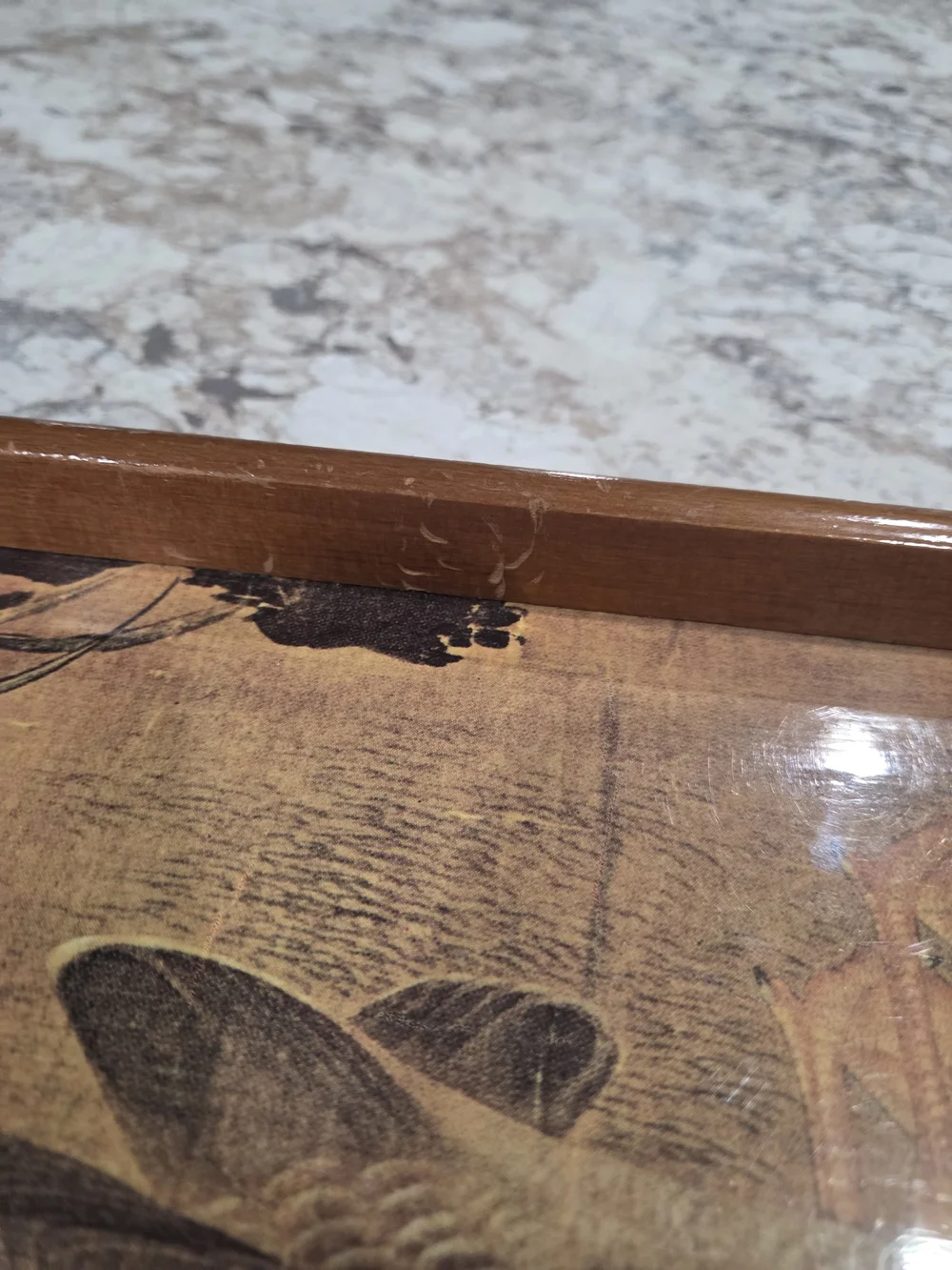 Vintage Style Brown Wood Serving Tray with Duck Illustration MCM